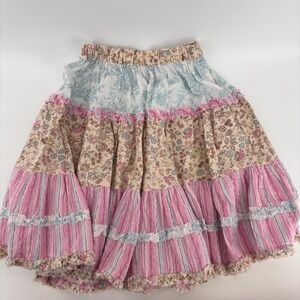 Plum Pudding Girls Floral Striped Tiered Ruffle Twirl Skirt Pink Blue Boho 10